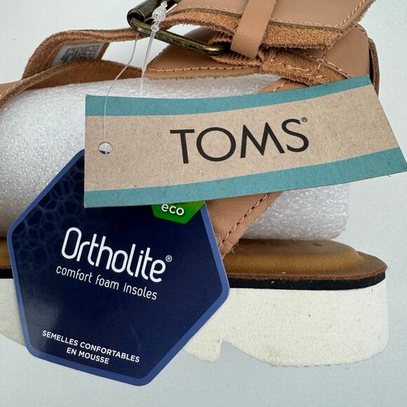 TOMS SIDNEY TREAD LEATHER ANKLE STRAP SANDALS IN WARM BEIGE NWT SIZE 8M - Picture 13 of 16